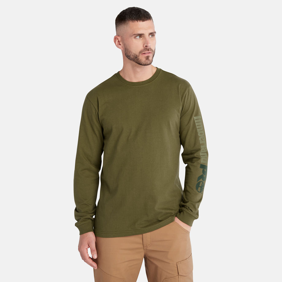 Timberland Pro Core Logo Ls T-shirt For Men In Green Green, Size S