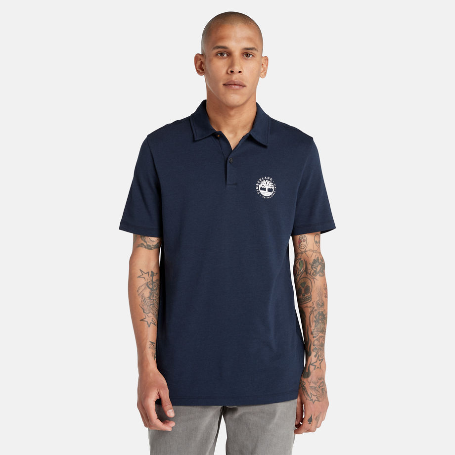 Timberland Logo Polo With Refibra Technology For Men In Navy Navy, Size XL