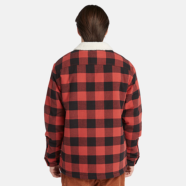 Buffalo Plaid High Pile Fleece-lined Overshirt for Men in Red