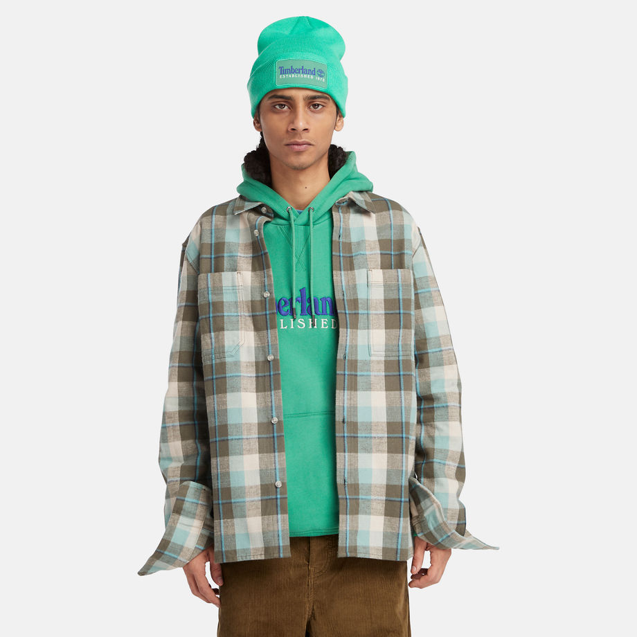 Timberland Windham Flannel Shirt For Men In Teal/grey/white Teal, Size M