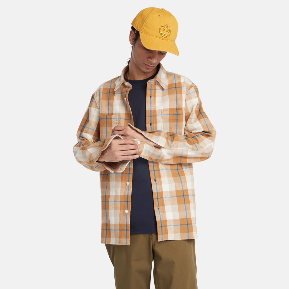 Timberland Windham Flannel Shirt For Men In Orange/beige Yellow, Size 3XL