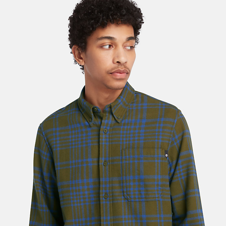 Heavy Flannel Check Shirt for Men in Dark Green-