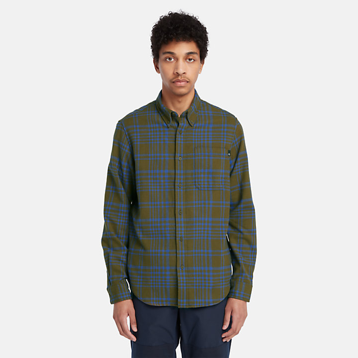 Heavy Flannel Check Shirt for Men in Dark Green-