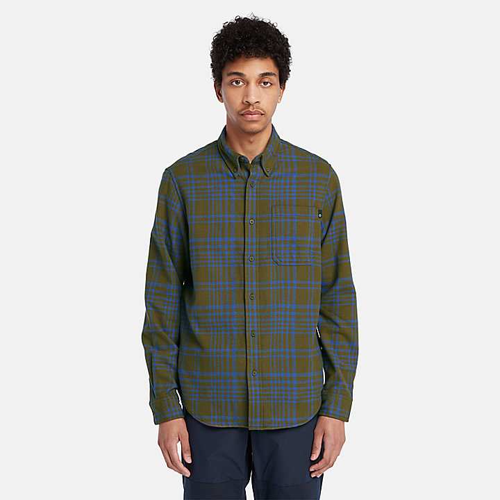 Heavy Flannel Check Shirt for Men in Dark Green