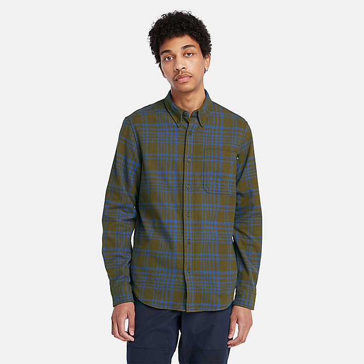 Heavy Flannel Check Shirt for Men in Dark Green