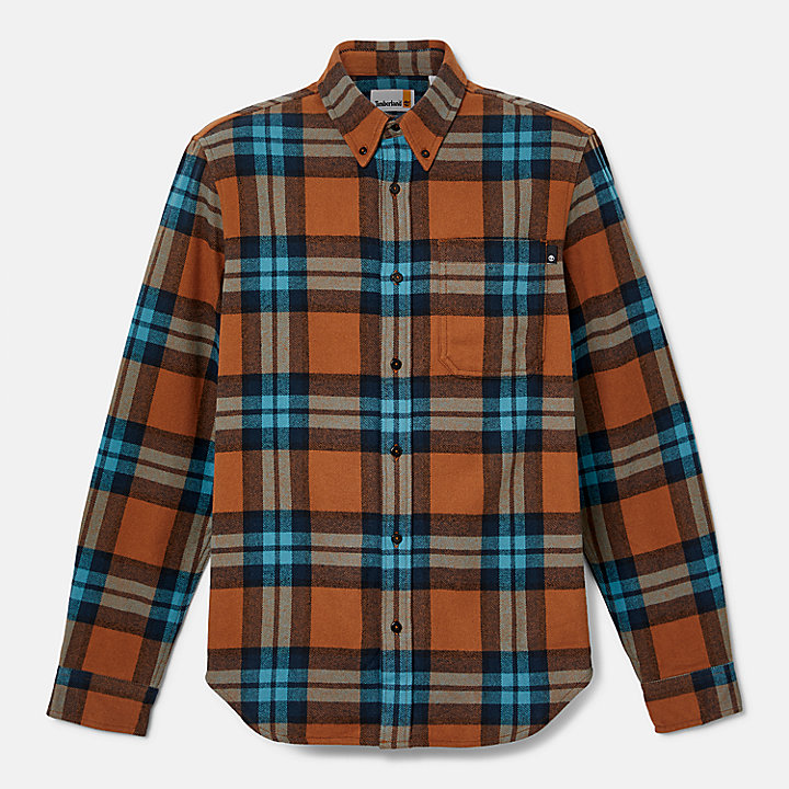 Camisa de franela a cuadros para hombre en marrón/naranja/azul