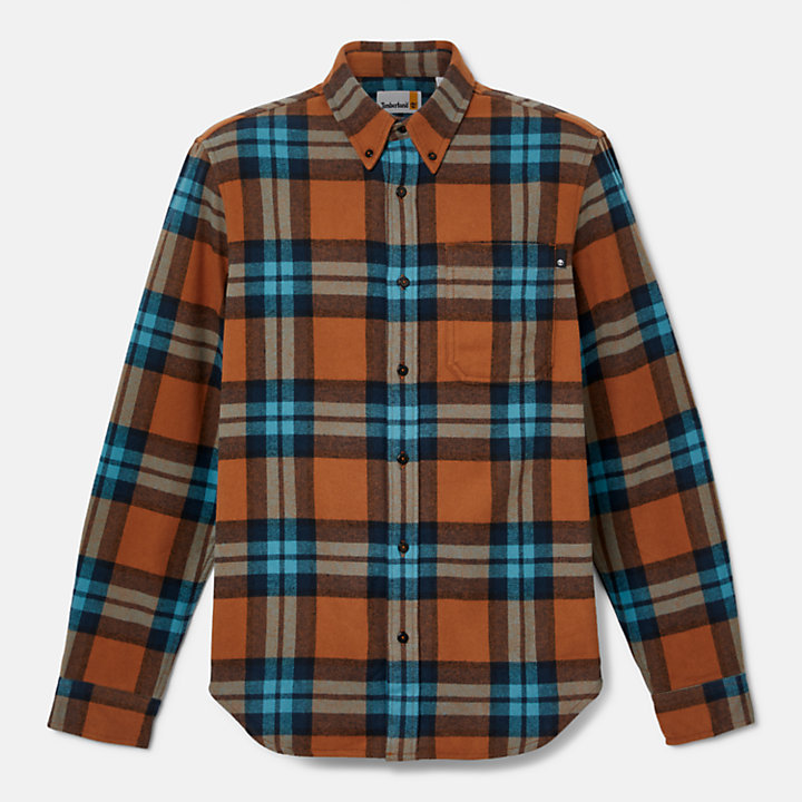 Camisa de franela a cuadros para hombre en marrón/naranja/azul-