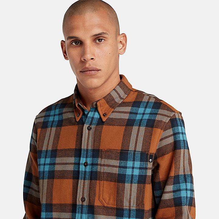 Camisa de franela a cuadros para hombre en marrón/naranja/azul