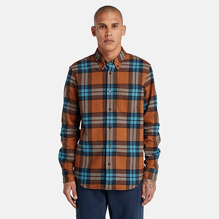 Checked Flannel Shirt for Men in Brown/Orange/Blue
