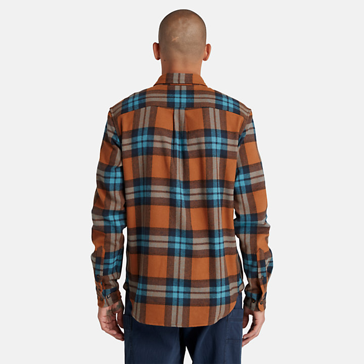 Camisa de franela a cuadros para hombre en marrón/naranja/azul-