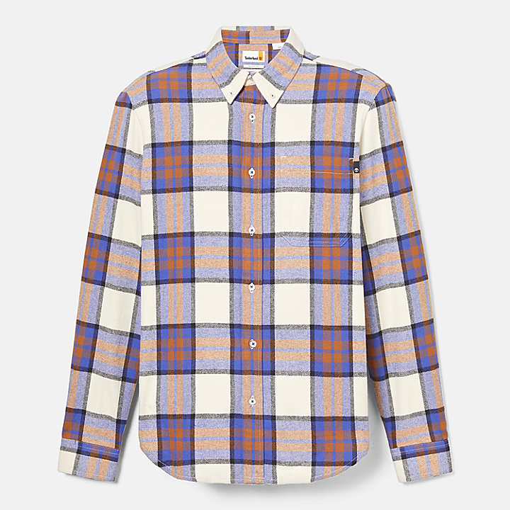 Camisa de Flanela Xadrez para Homem em azul/branco/laranja