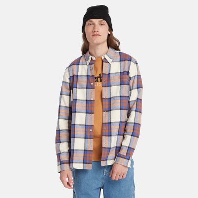 Timberland Checked Flannel Shirt For Men In Blue/white/orange Blue, Size XL