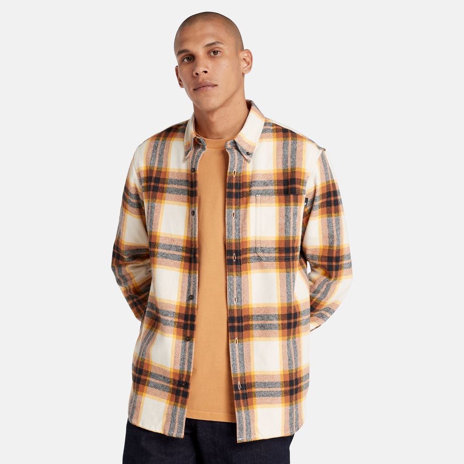 Timberland Checked Flannel Shirt For Men In White/orange White
