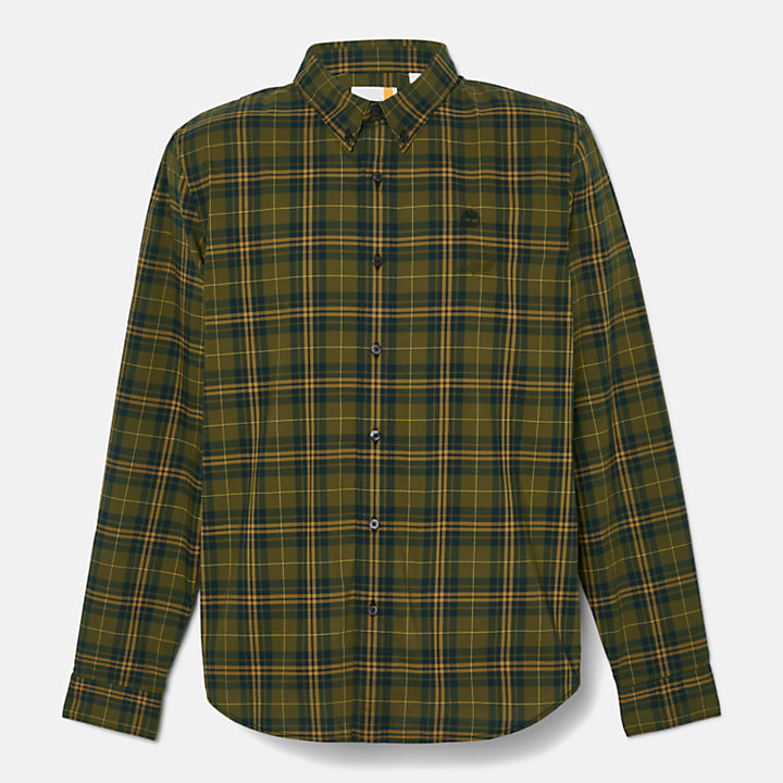 Camisa de cuadros escoceses en popelina elástica para hombre en verde-