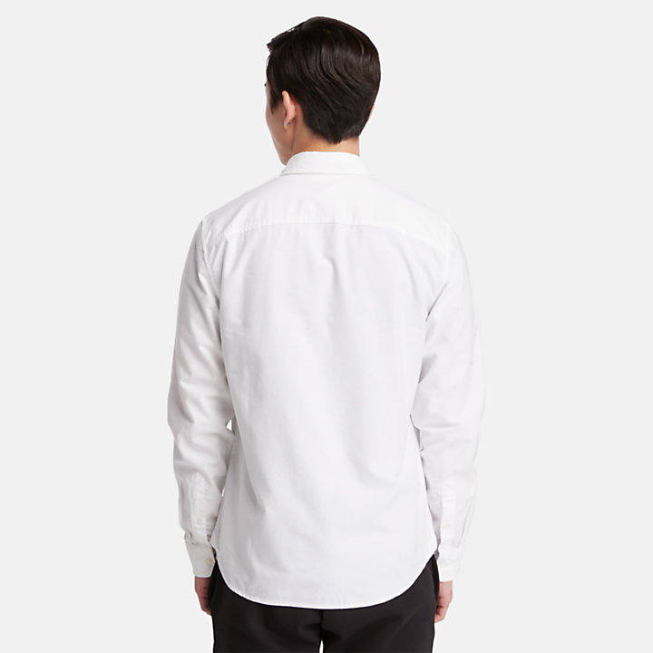 Camisa Oxford de manga larga para hombre en blanco-