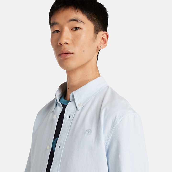 Camisa Oxford de Manga Comprida para Homem em azul-claro-