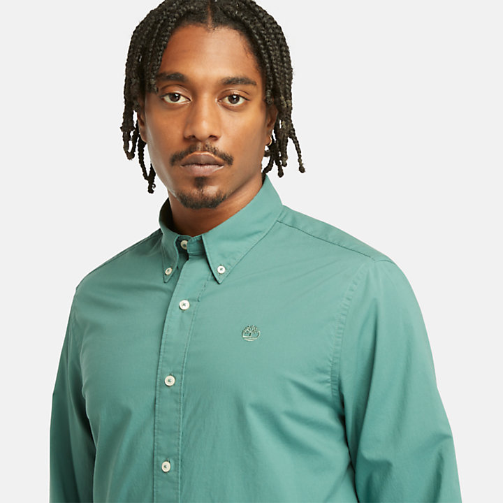 Camisa de popelina para hombre en azul verdoso-