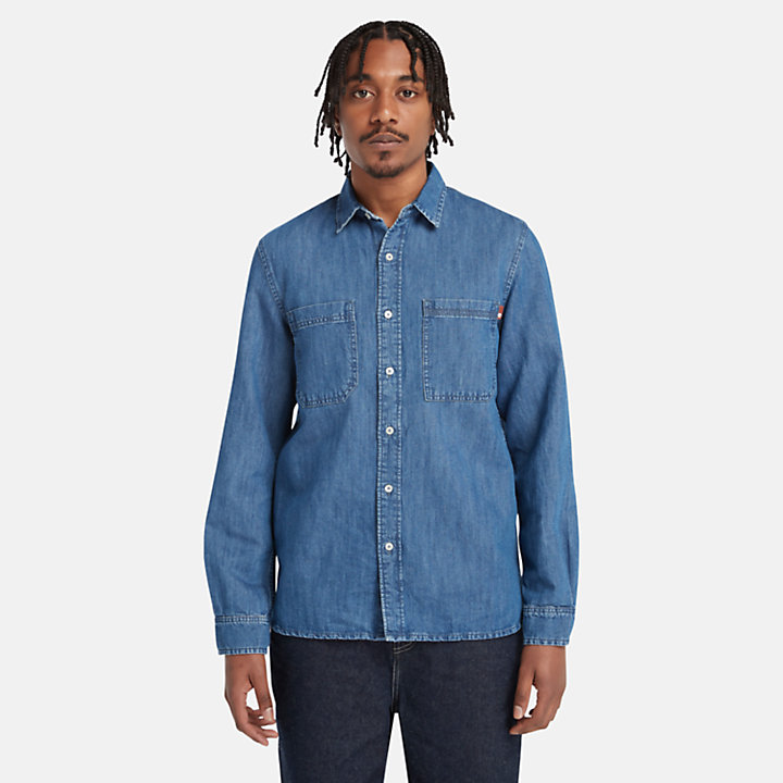 Windham Cotton Hemp Denim Shirt for Men in Blue-