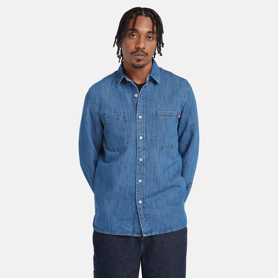 Timberland Windham Cotton Hemp Denim Shirt For Men In Blue Blue, Size S