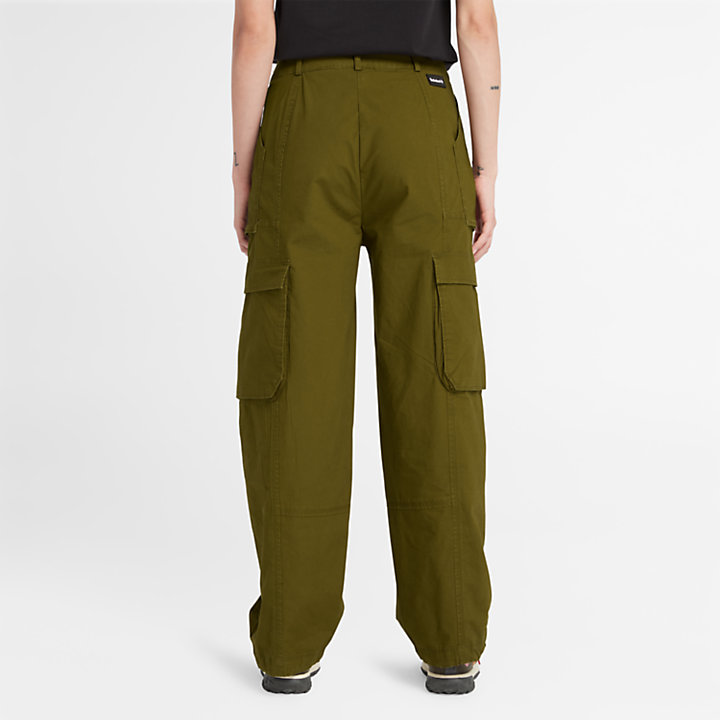 Pantalón de tela de estilo militar para mujer en verde oscuro-