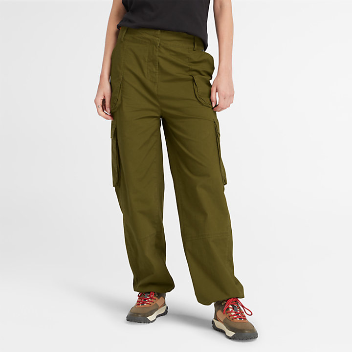 Pantalón de tela de estilo militar para mujer en verde oscuro-