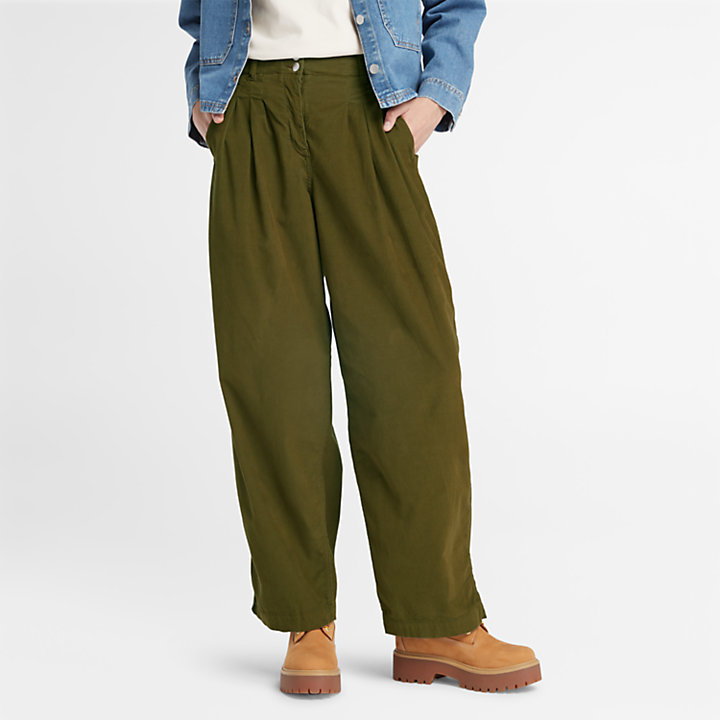 Needle Corduroy Trousers for Women in Green-