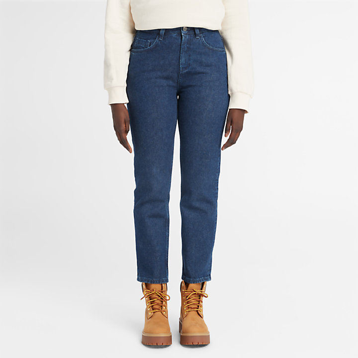 Denim Jeans met hennep en hoge taille voor dames in donkerblauw-