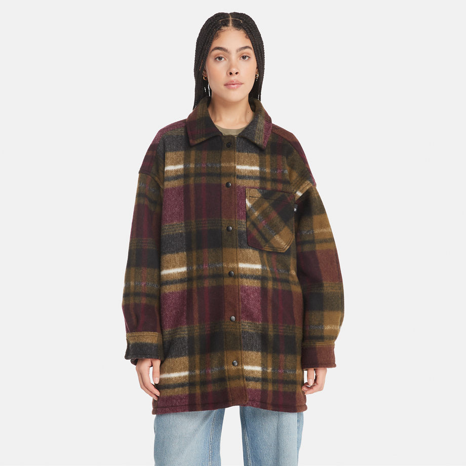 Timberland Wool Shirt Coat For Women In Burgundy Burgundy, Size XXL
