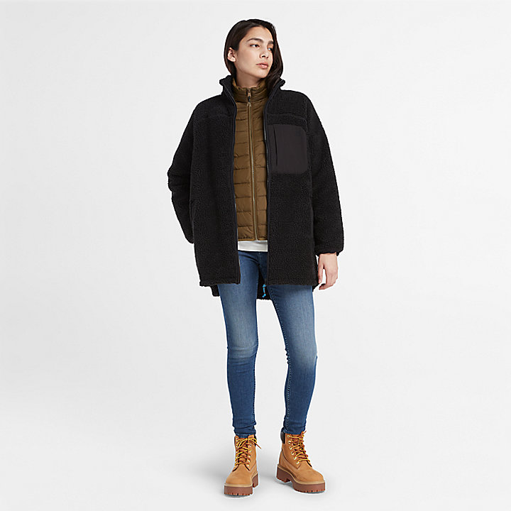 Long Fleece Jacket for Women in Black