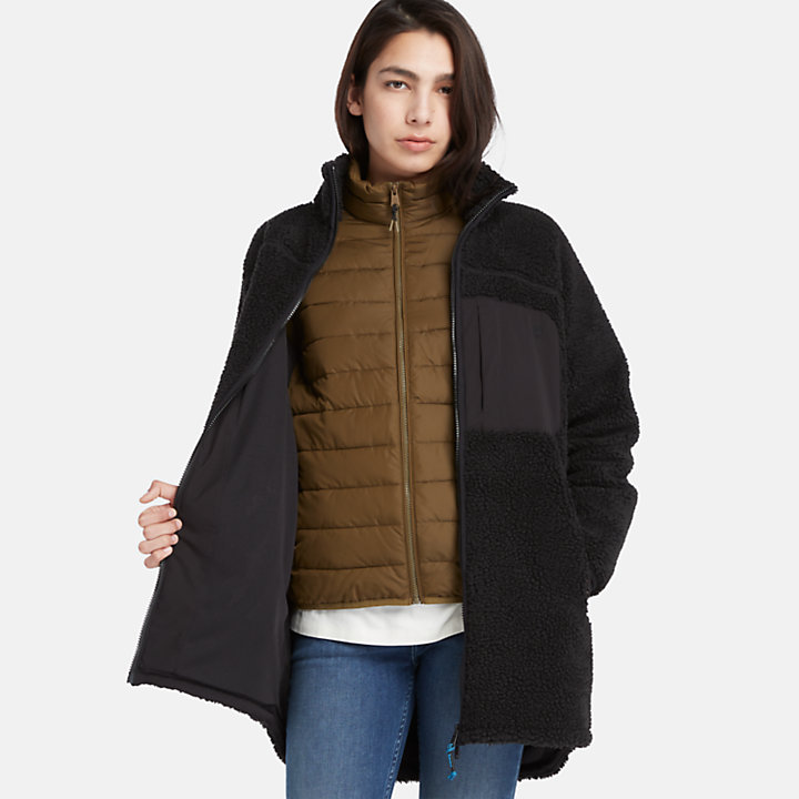 Long Fleece Jacket for Women in Black-
