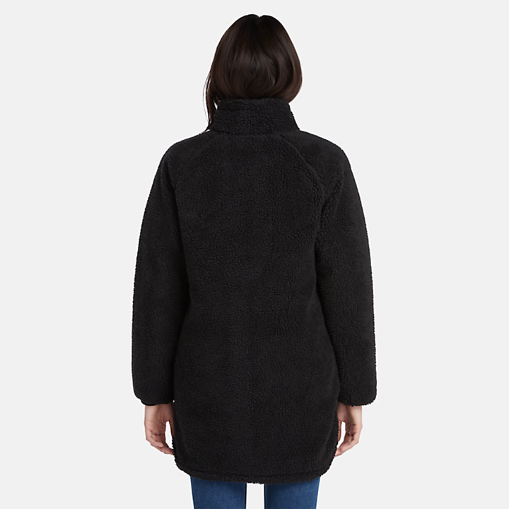 Long Fleece Jacket for Women in Black-