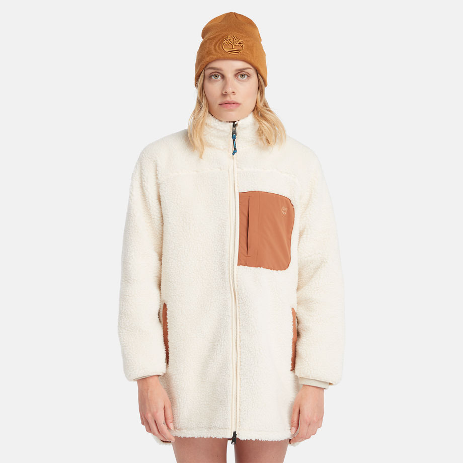 Timberland Long Fleece Jacket For Women In Beige Beige