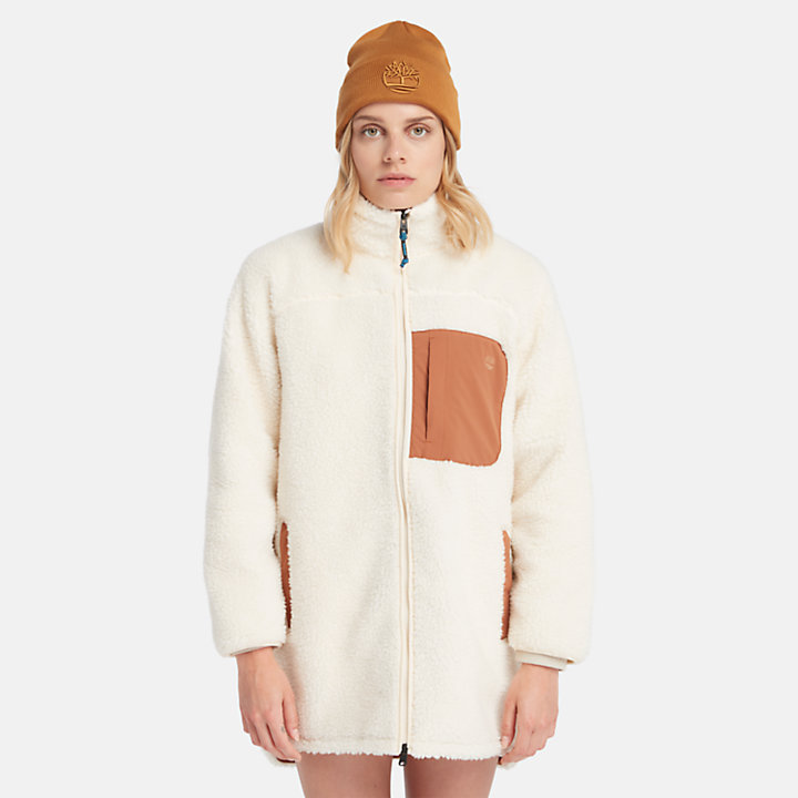 Long Fleece Jacket for Women in Beige-