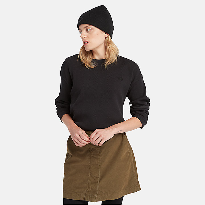 Long Sleeve Waffle T-Shirt for Women in Black