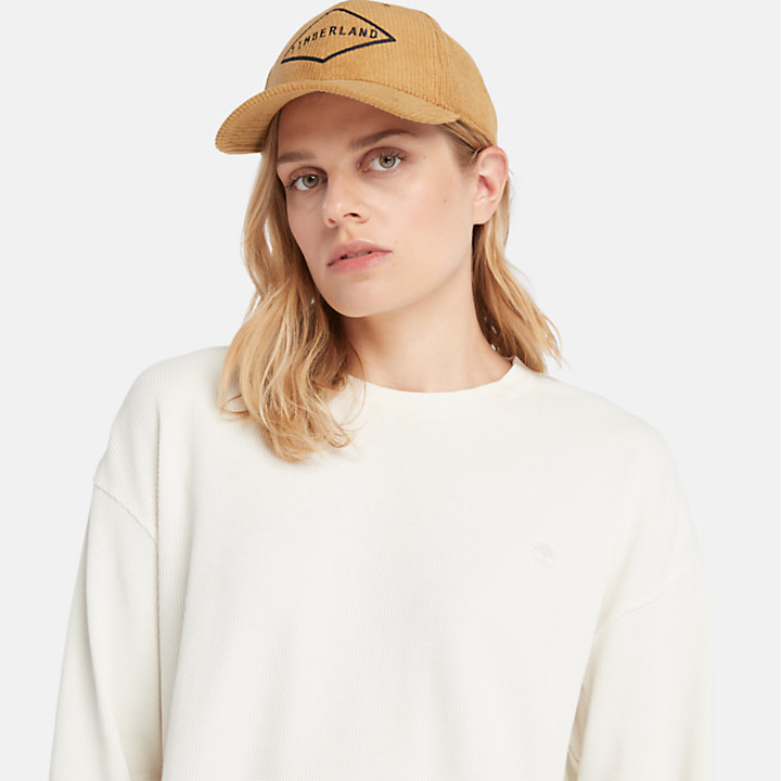 Wafel-T-shirt met Lange Mouwen voor dames in wit-