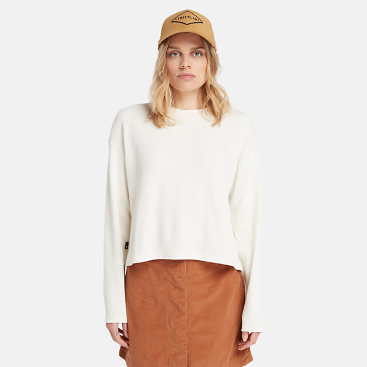 Long Sleeve Waffle T-Shirt for Women in White-