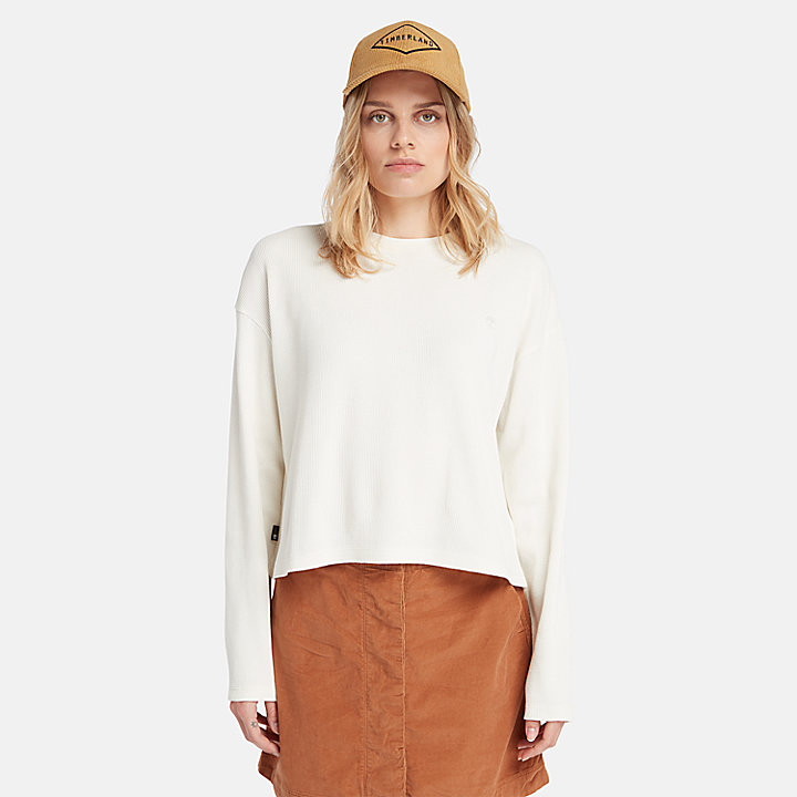Long Sleeve Waffle T-Shirt for Women in White