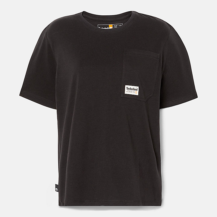 T-Shirt mit abgeschrägter Tasche für Damen in Schwarz