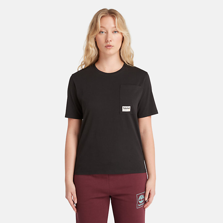 Camiseta con bolsillo en ángulo para mujer en negro-