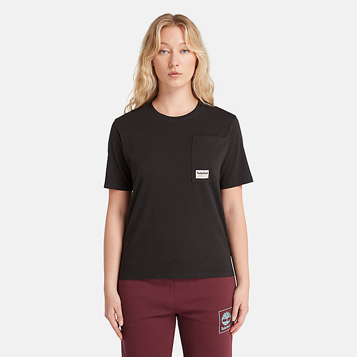 Camiseta con bolsillo en ángulo para mujer en negro