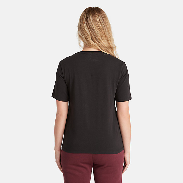 T-Shirt mit abgeschrägter Tasche für Damen in Schwarz