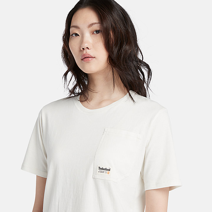 T-shirt com Bolso em Ângulo para Mulher em branco