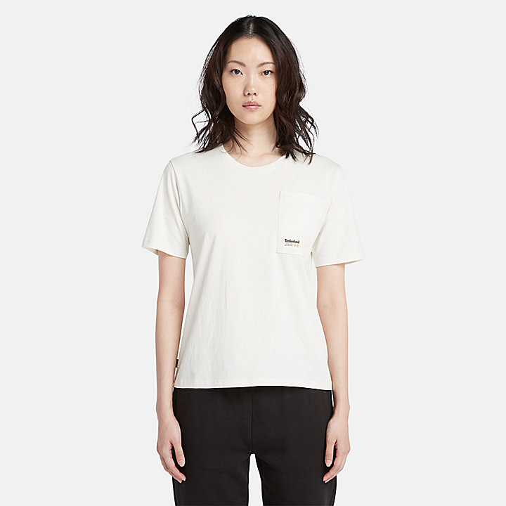 T-shirt met schuine borstzak voor dames in wit