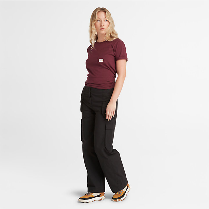 Angled Pocket T-Shirt for Women in Burgundy-
