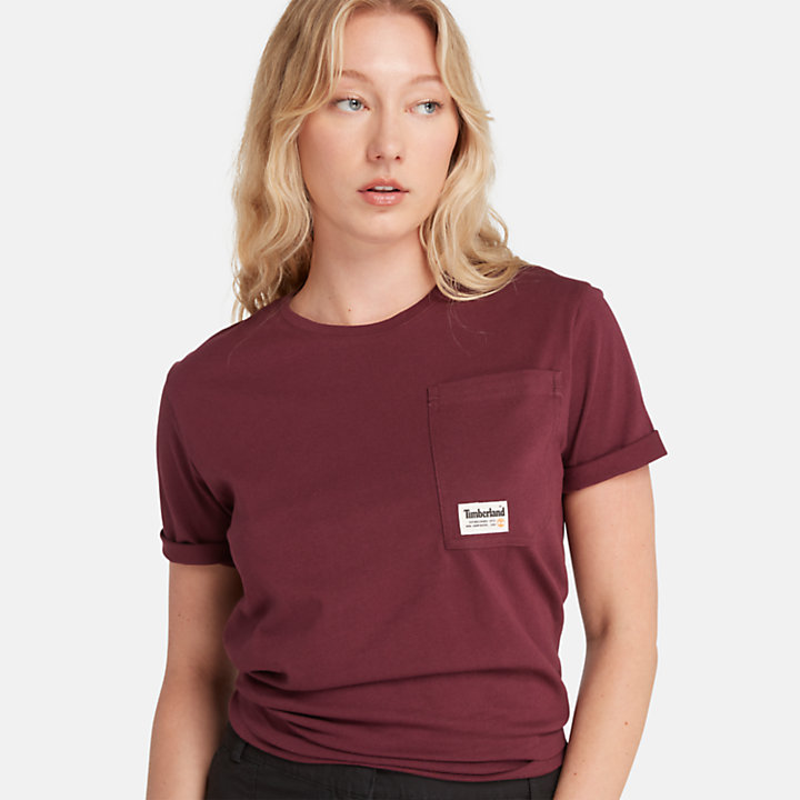 T-shirt met schuine borstzak voor dames in bordeauxrood-
