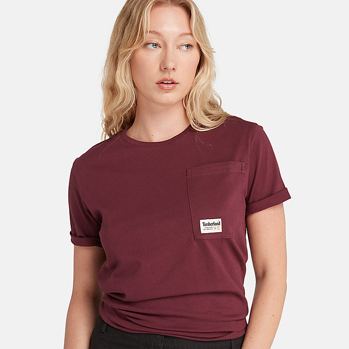 T-Shirt mit abgeschrägter Tasche für Damen in Burgunderrot