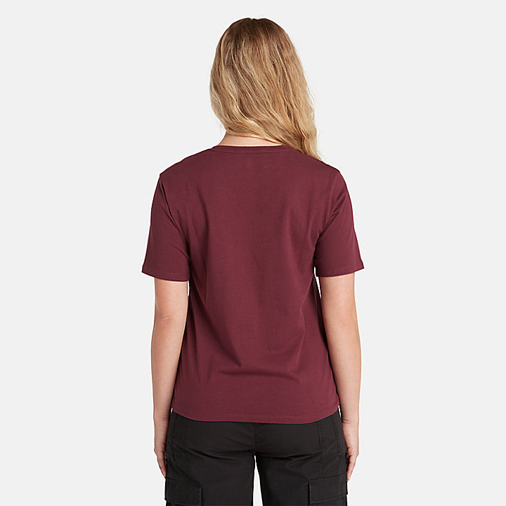 T-shirt met schuine borstzak voor dames in bordeauxrood