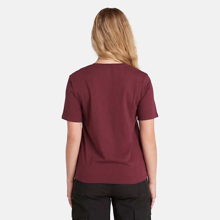 T-Shirt mit abgeschrägter Tasche für Damen in Burgunderrot-