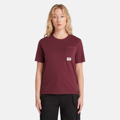 Timberland T-shirt Mit Abgeschrägter Tasche Für Damen In Burgunderrot Burgunderrot