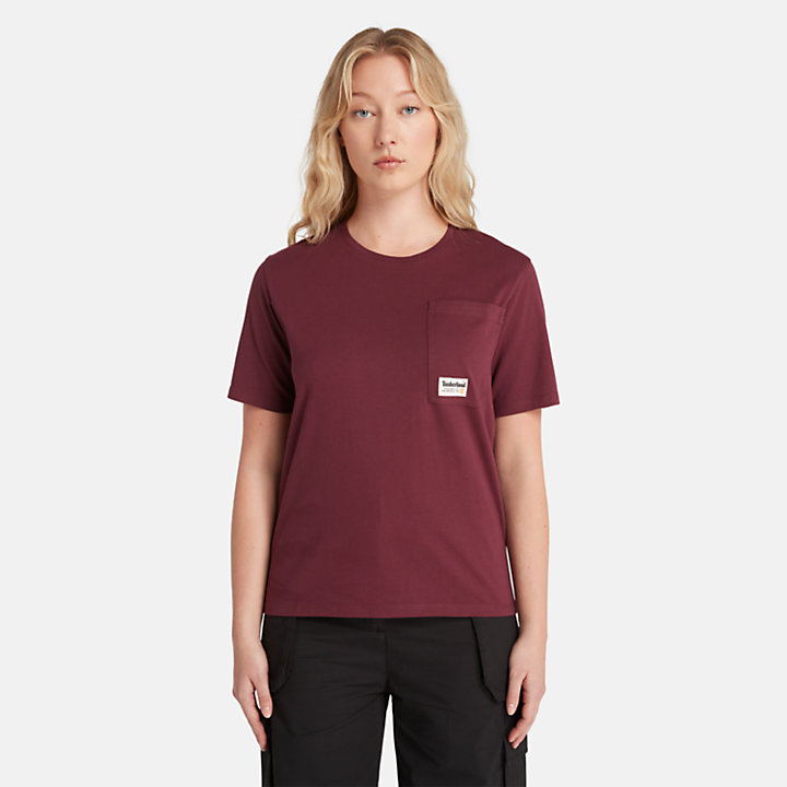 T-Shirt mit abgeschrägter Tasche für Damen in Burgunderrot-